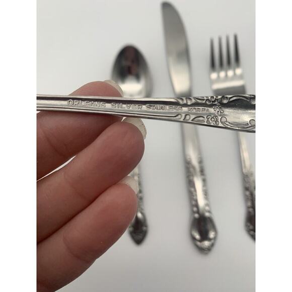Vintage New Old Stock Orleans Silver Stainless Korea Orleans Rose Place Setting - Picture 5 of 5